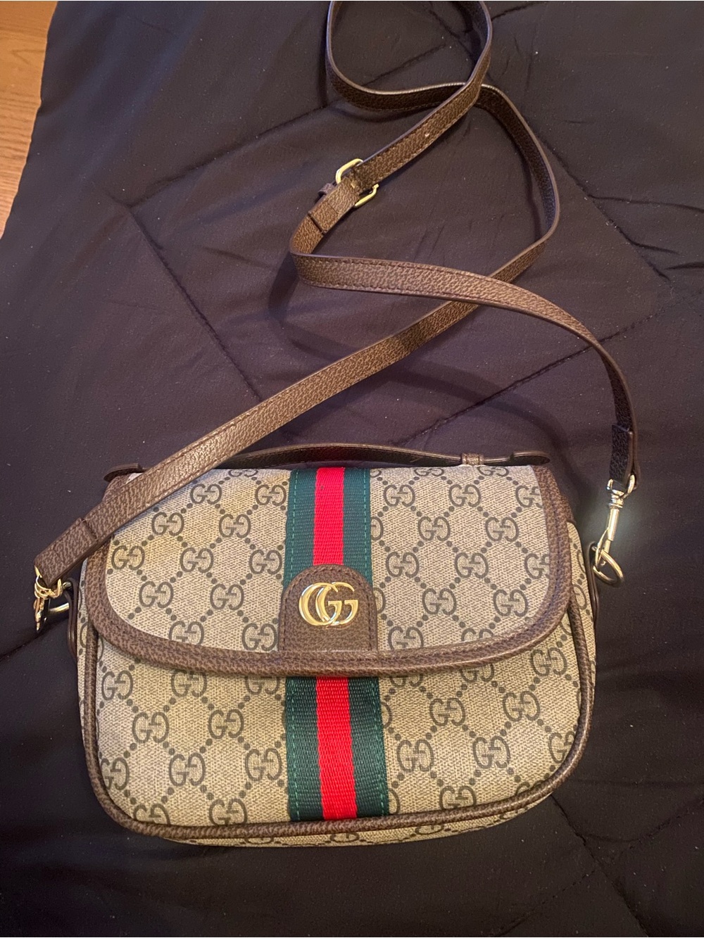 Beige/ Brown Supreme Crossbody with Green and Red Stripe